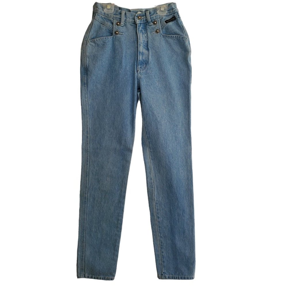 Vintage Western Ethics Denim Jeans 7 High Rise Light Wash Straight Leg Studded